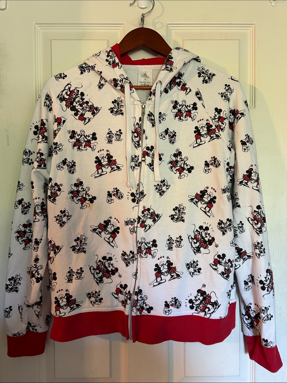 Womens Disney Mickey and Minnie Hooded Zip up Jacket with Red Accents
